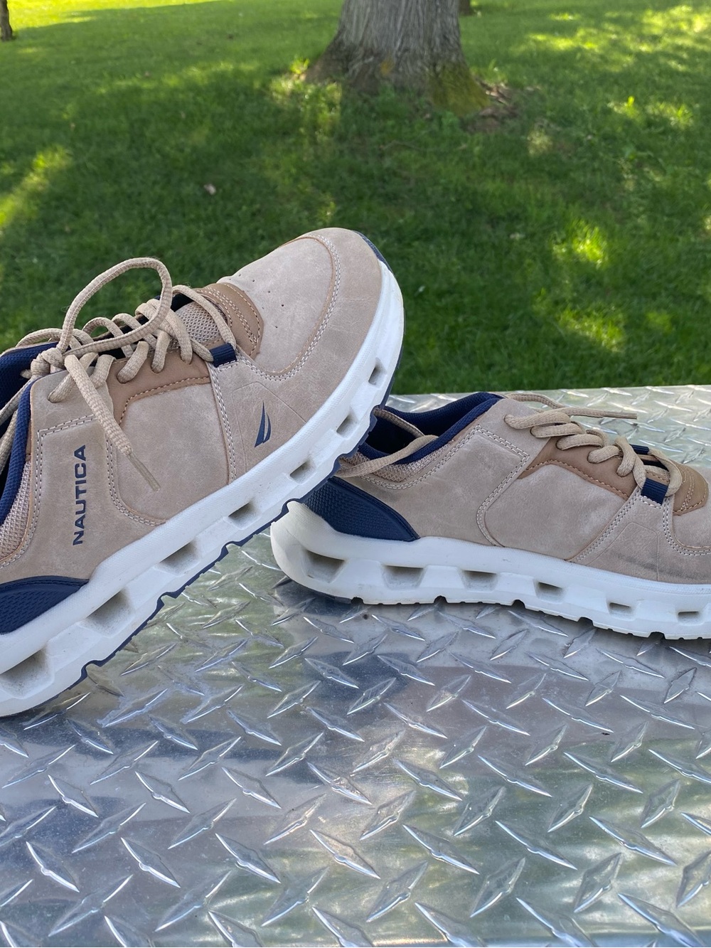 Nautica Men’s Tan and Navy Suede Athletic Sneakers